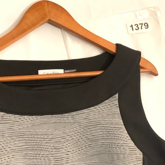 Calvin Klein Black Gray Textured Womens Sheath Dress Sleeveless Lined Size 14 - Picture 11 of 11